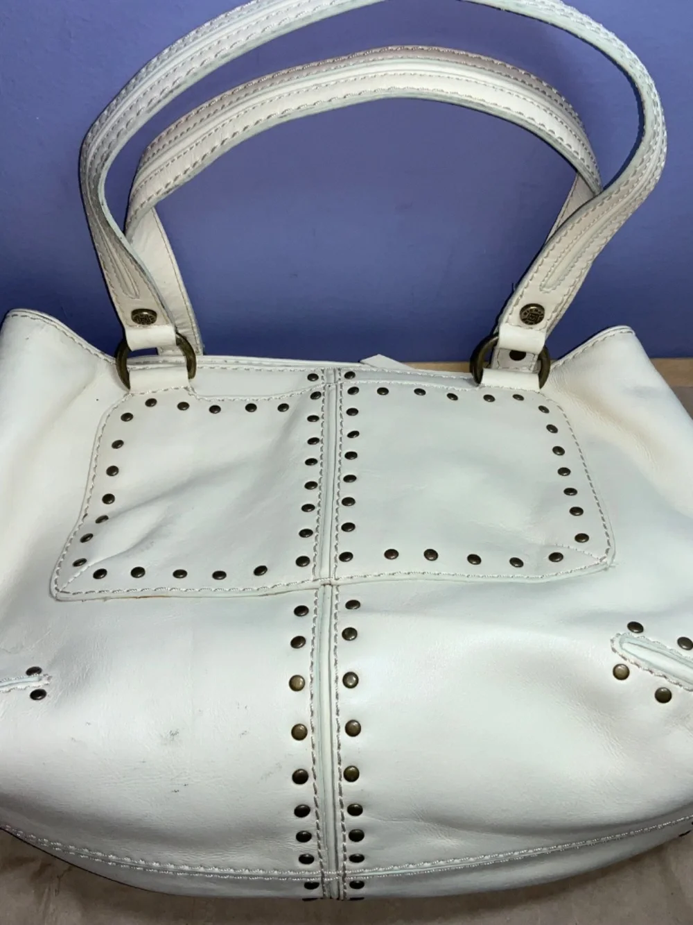 Michael Kors cream studded leather tote purse satchel nailhead detail